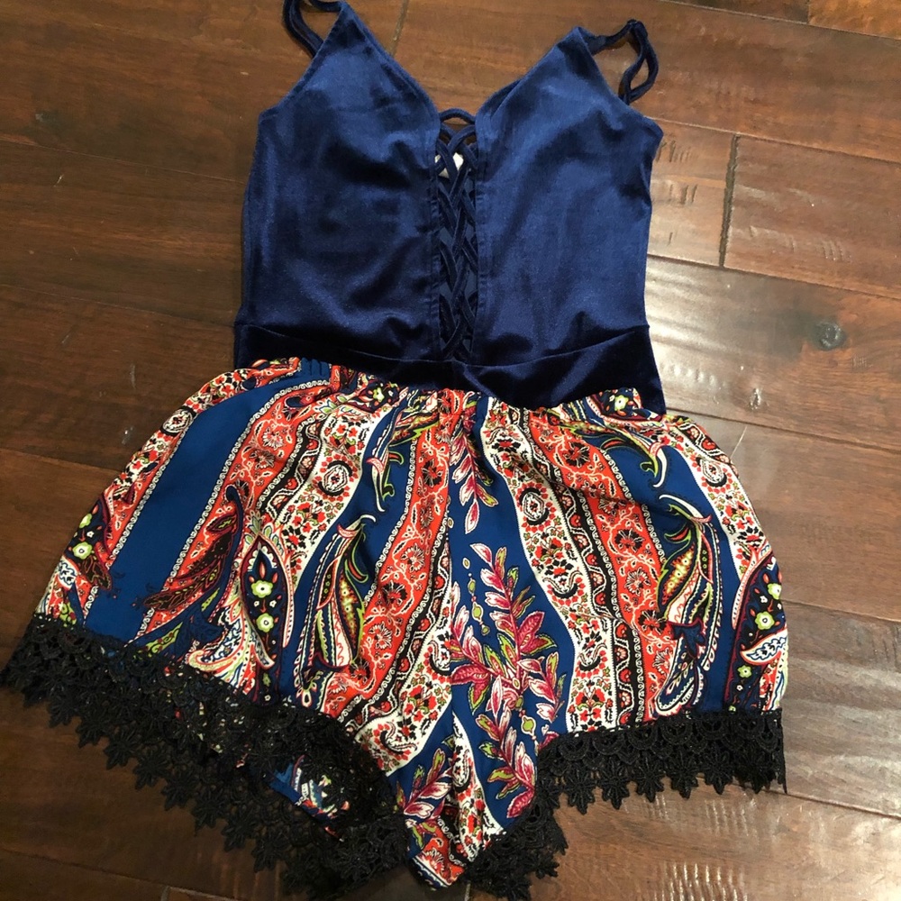 ONESIE: Velvet blue caged front onesie